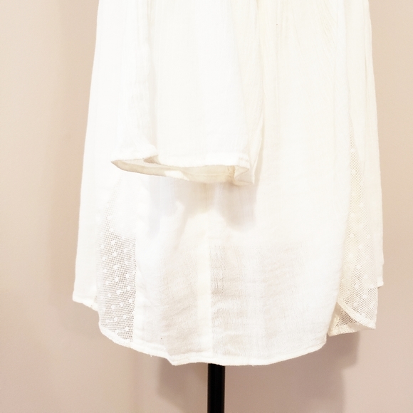 CREPE PEASANT MESH FLOWY LONG SLEEVE CREAM TOP - Picture 9 of 16
